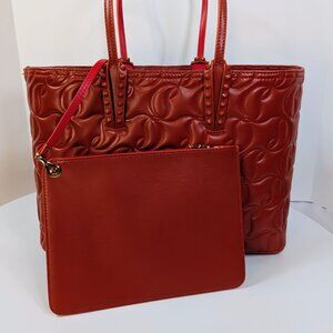 Christian Louboutin Orange Red Hall Logo-Embossed Leather Cabata Tote Bag
